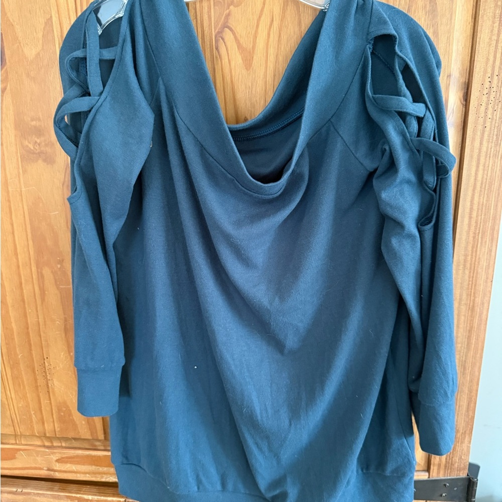 Dark Teal Off-Shoulder Sweatshirt with arm detail